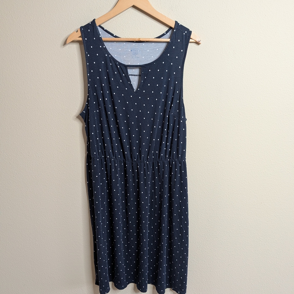 Market & Spruce Polka Dot Dress‎ Womens 1X Navy Blue Sleeveless Keyhole